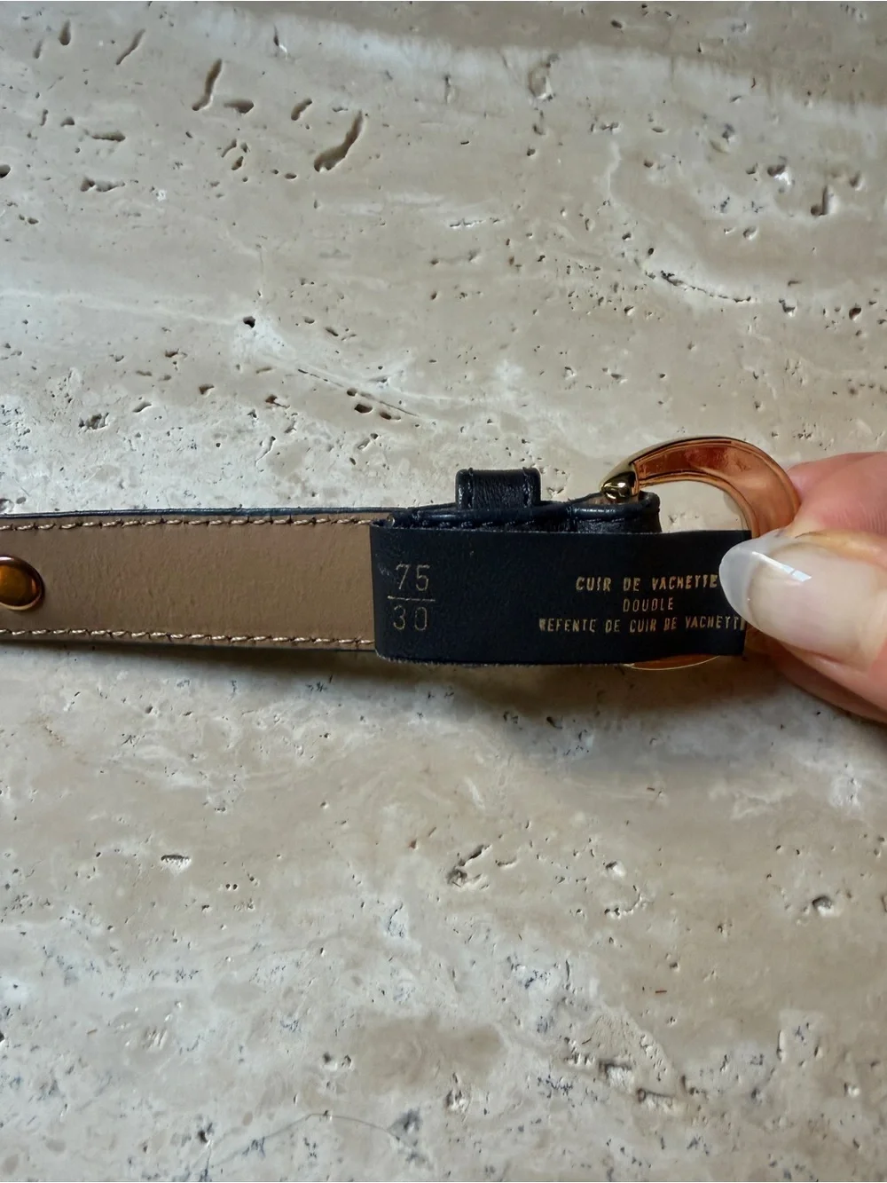 A.P.C. Midnight Blue Leather Belt with Gold Studs and Buckle